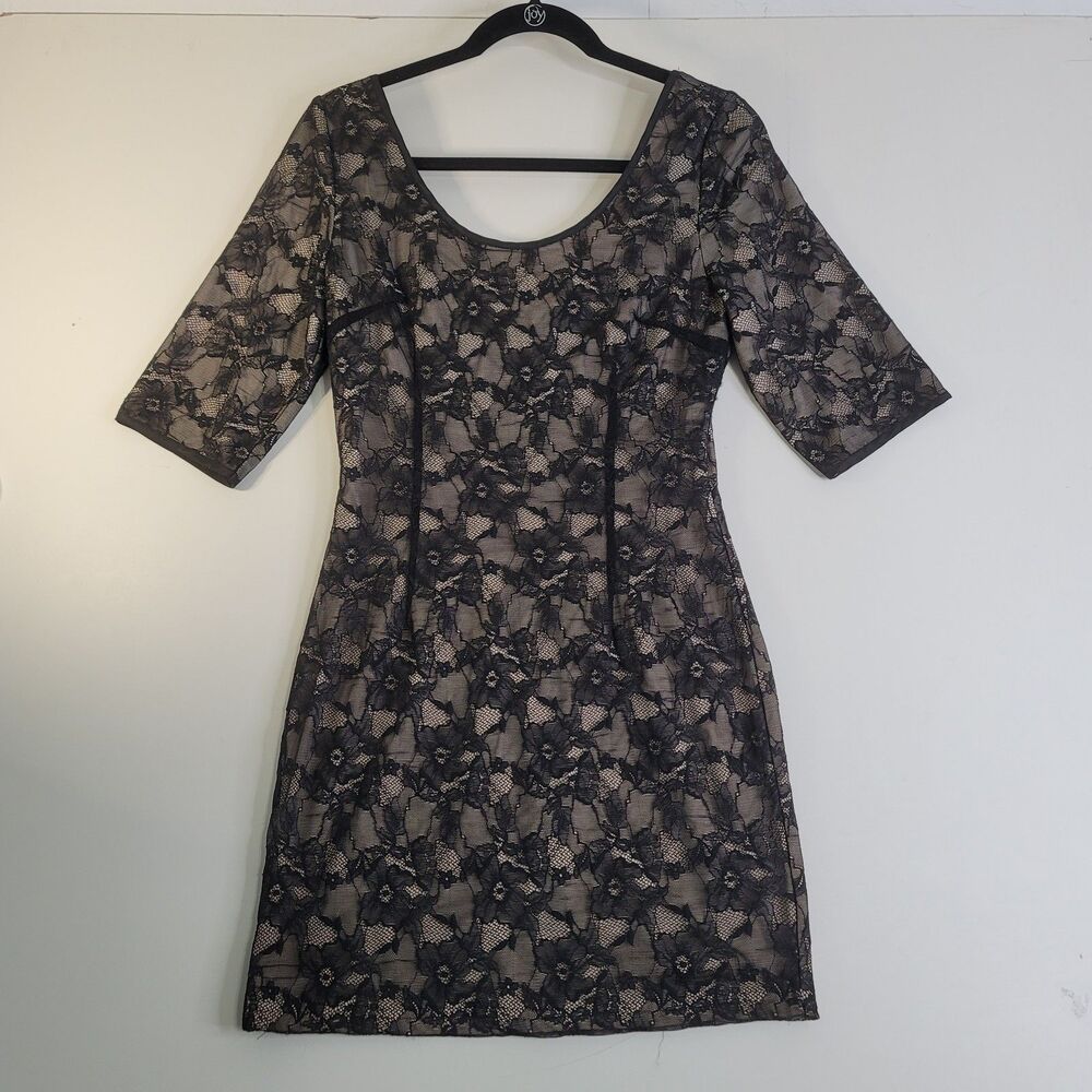 Sugar Lips Black Lace Full Zip Back Sheath Dress Medium Bodycon Stretch Mini